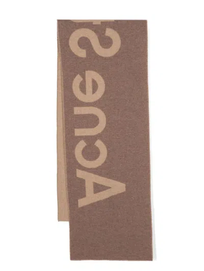 Shop Acne Studios Logo Jacquard Frayed-edge Scarf In Camel