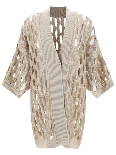 Shop Brunello Cucinelli Sequin Cut Out Cardigan In Feather