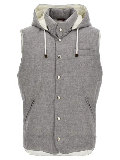 Shop Brunello Cucinelli Padded Hooded Vest In Gray