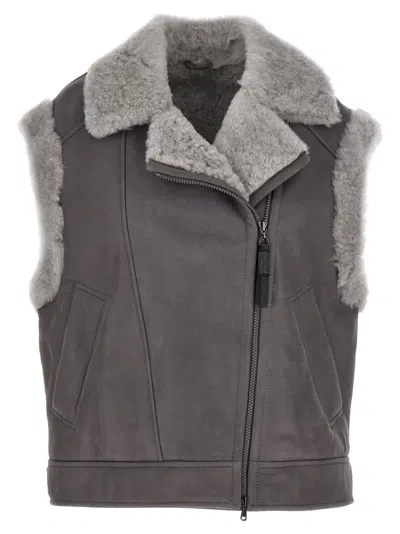 Shop Brunello Cucinelli Shearling Vest In Grey