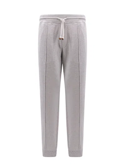 Shop Brunello Cucinelli Elastic Drawstring Waist Rib Track Pants In Grey