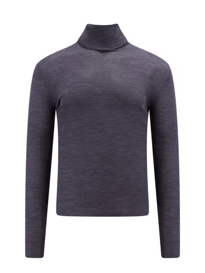 Shop Saint Laurent Turtleneck Long-sleeved Jumper In Grey
