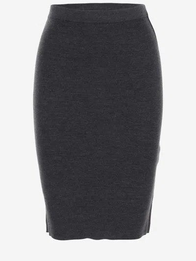 Shop Saint Laurent Cashmere Wool And Silk Pencil Skirt In Grey