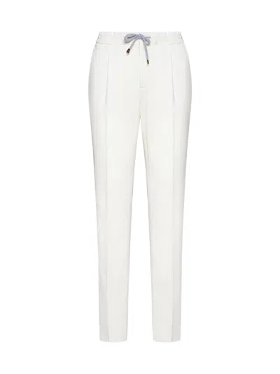 Shop Brunello Cucinelli Velvet Trousers With Drawstrings In Ivory