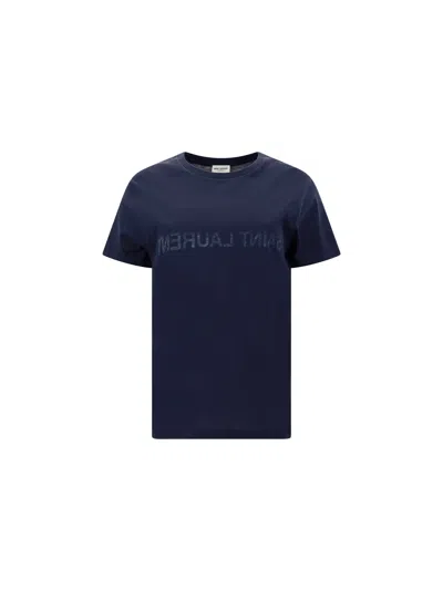 Shop Saint Laurent Cotton T-shirt In Marine/naturel