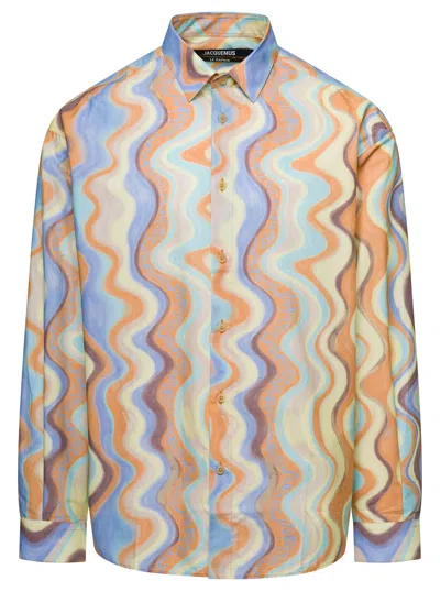 Shop Jacquemus La Chemise Simon Multicolor Shirt With All-over Graphic Print In Cotton Man