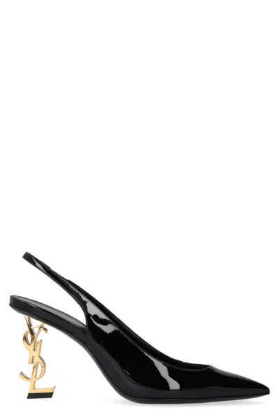 Shop Saint Laurent Opyum Slingback Pumps With Monogram Heel In Nero