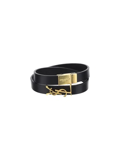 Shop Saint Laurent Opyum Double Wrap Bracelet In Nero