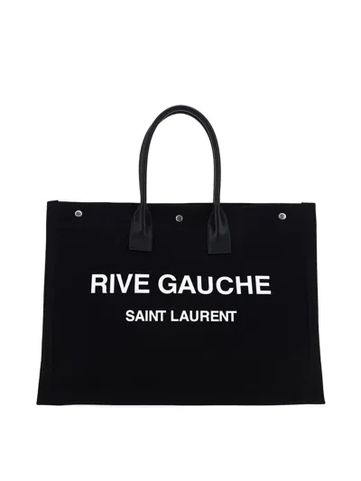 Shop Saint Laurent Rive Gauche Tote Bag In Nero/bianco/nero/n