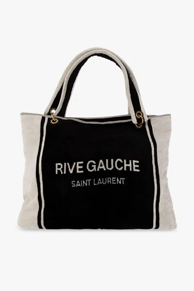 Shop Saint Laurent Rive Gauche Shopper Bag In Nero/bianco/nero