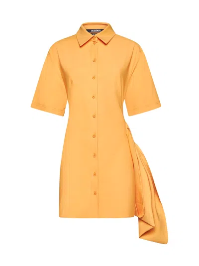 Shop Jacquemus Orange Mini Shirt Dress La Robe Camisa In Cotton Blend Woman