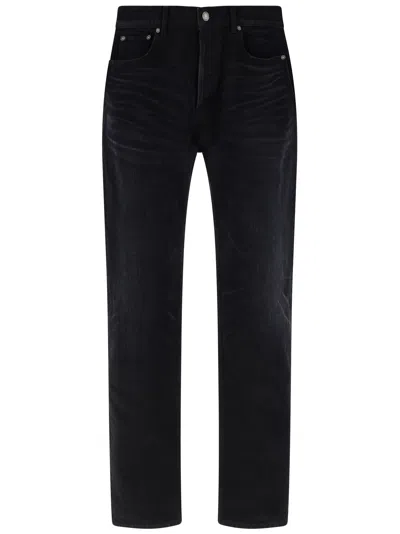 Shop Saint Laurent Cotton Denim Jeans In Osaka Black
