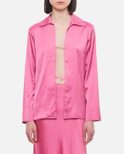 Shop Jacquemus La Chemise Notte Satin Shirt In Pink