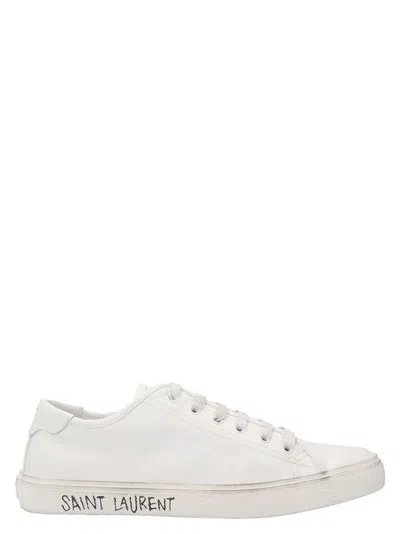 Shop Saint Laurent Canvas Logo Sneakers In White