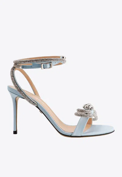 Shop Mach & Mach 100 Crystal-embellished Double-bow Sandals In Blue