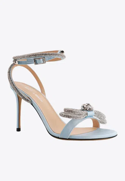 Shop Mach & Mach 100 Crystal-embellished Double-bow Sandals In Blue