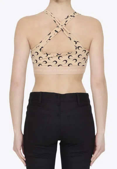 Shop Marine Serre All Over Moon Cropped Top In Beige