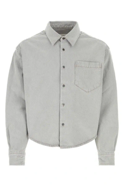Shop Ami Alexandre Mattiussi Ami Man Light Grey Denim Shirt In Gray