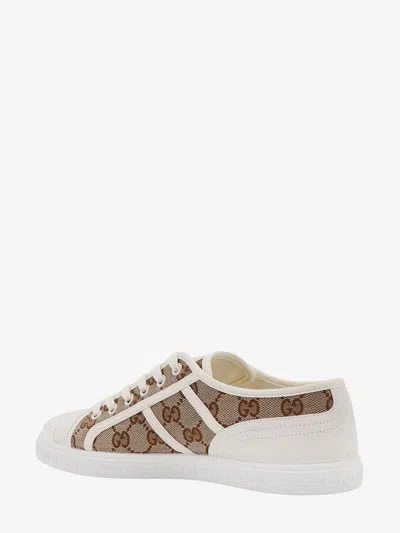 Gucci Beige And White Skeakers With Logo Detail In Gg Supreme Canvas Woman In Animal Print