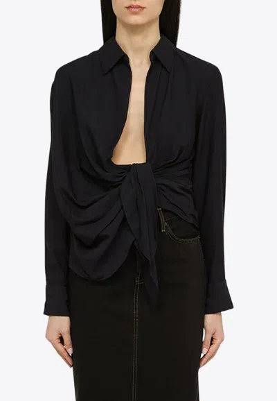 Jacquemus Bahia Twisted Long-sleeved Shirt In Blue