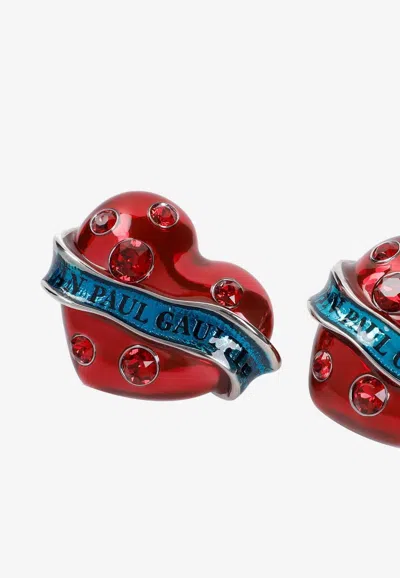 Shop Jean Paul Gaultier Big Heart Earrings In Red