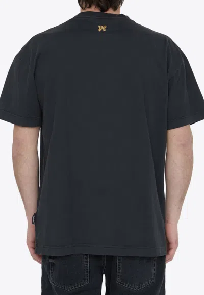 Shop Palm Angels Burning Monogram Crewneck T-shirt In Black