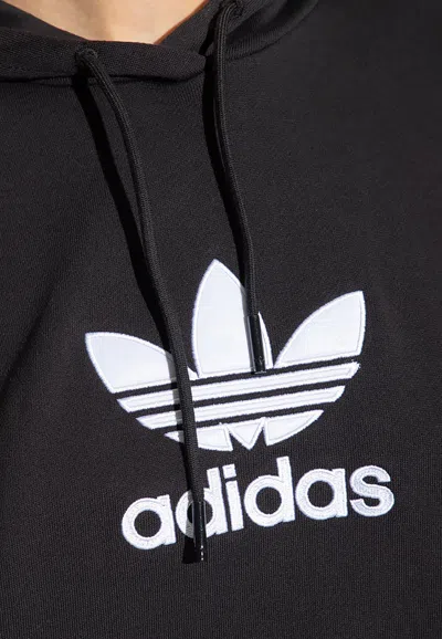Shop Adidas Originals Center Stage Logo Print Hooded Sweatshirt In Black