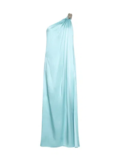 Shop Stella Mccartney Satin Gown Dress In Aquamarine