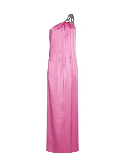 Shop Stella Mccartney One-shoulder Maxi Dress With Crystal Chain In Bright Pink