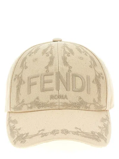 Shop Fendi ' Roma' Baseball Cap In White
