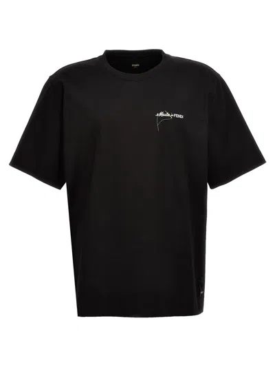 Shop Fendi Logo Embroidery T-shirt In Black