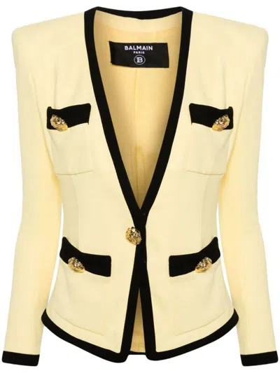Shop Balmain 4 Pkts Collarless Jacket Clothing In Yellow & Orange