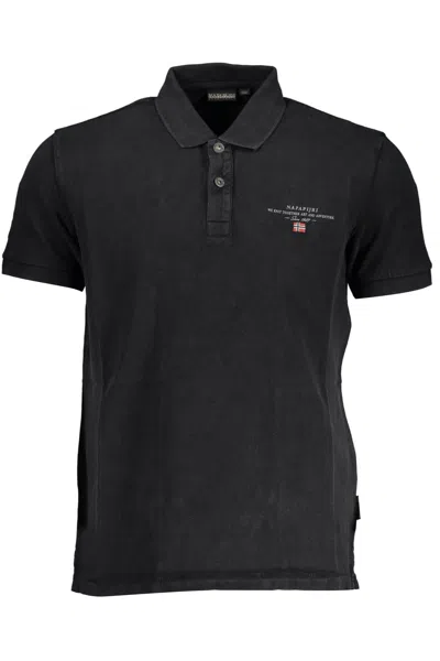 Shop Napapijri Black Cotton Polo Shirt