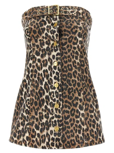 Ganni Print Denim Corsage Leopard In Multicolor