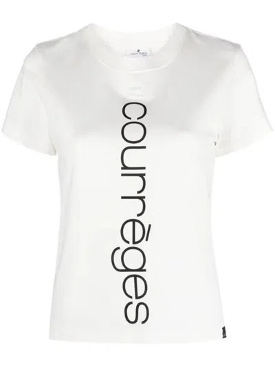 Shop Courrèges Cotton T-shirt With Logo Print In White