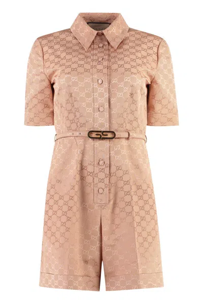 Shop Gucci Cotton Playsuit In Pink