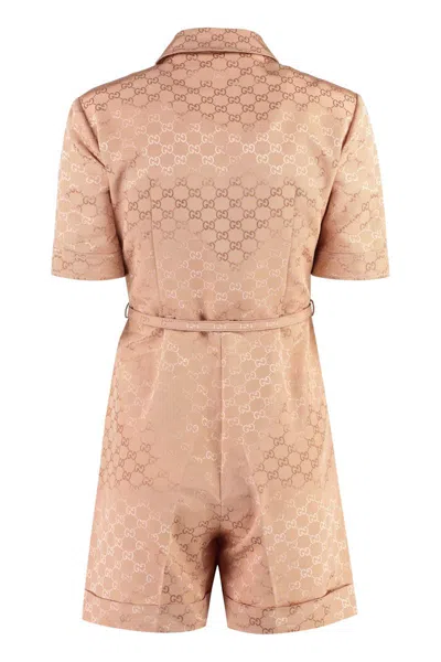 Shop Gucci Cotton Playsuit In Pink