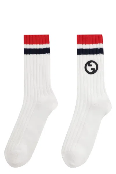 Shop Gucci Cotton Socks With Logo In White