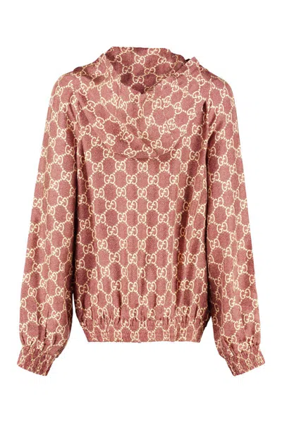 Shop Gucci Full Zip Sweatshirt With Side Stripes In Burgundy
