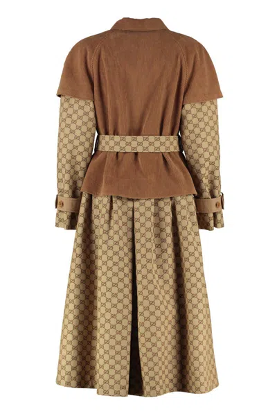 Shop Gucci Gg Fabric Trench Coat In Brown