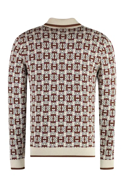 Shop Gucci Jacquard Knit Polo Shirt In Beige