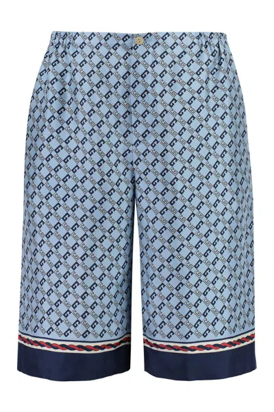 Shop Gucci Printed Silk Shorts In Blue