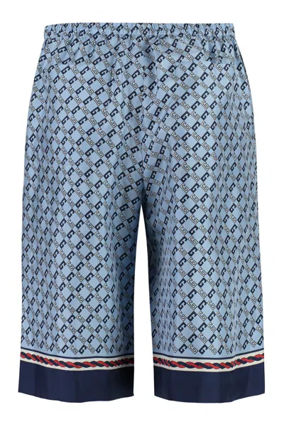 Shop Gucci Printed Silk Shorts In Blue