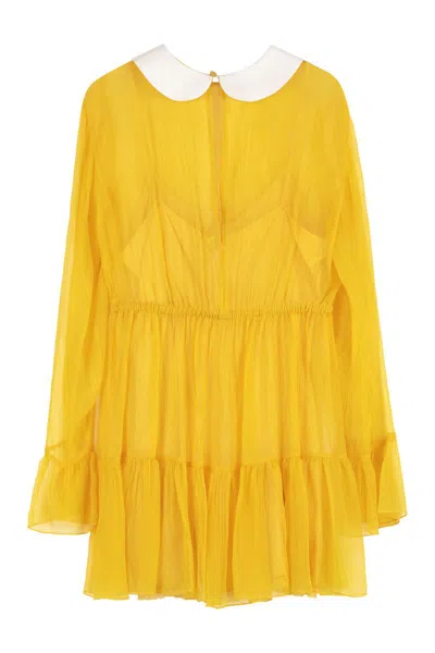 Shop Gucci Ruffled Chiffon Dress In Yellow