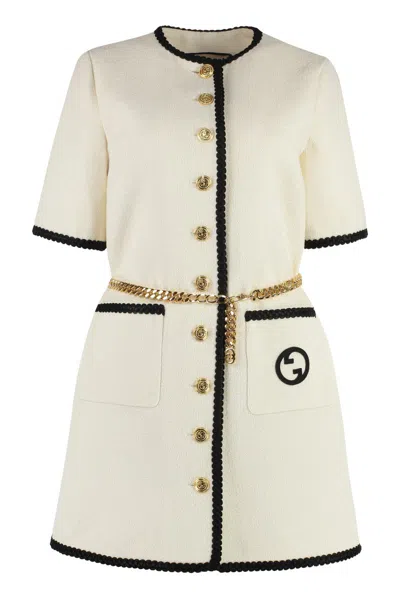 Shop Gucci Wool Blend Tweed Dress In White