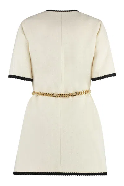 Shop Gucci Wool Blend Tweed Dress In White