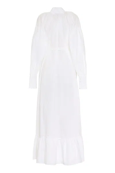 Shop Patou Belted Cotton Shirtdress In White