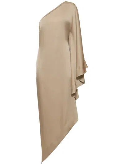 Shop Alexandre Vauthier Long One-shoulder Dress In Draped Satin  Item Colour: Beige Asymmetric Panel Cons In Nude & Neutrals