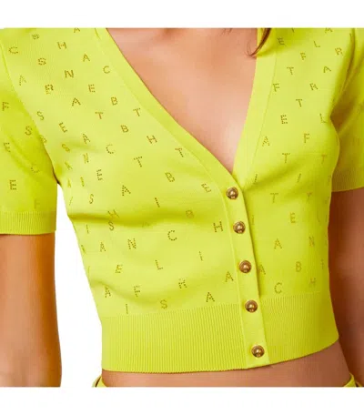 Shop Elisabetta Franchi Cedar Cropped Cardigan With Rhinestones In Yellow