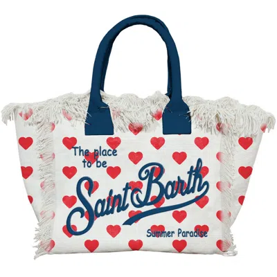 Shop Saint Barth Colette Heart Cotton Canvas Bag In Hearts Pois 01 Emb